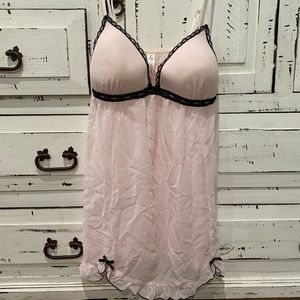 Light pink and black babydoll intimate set, lingerie.